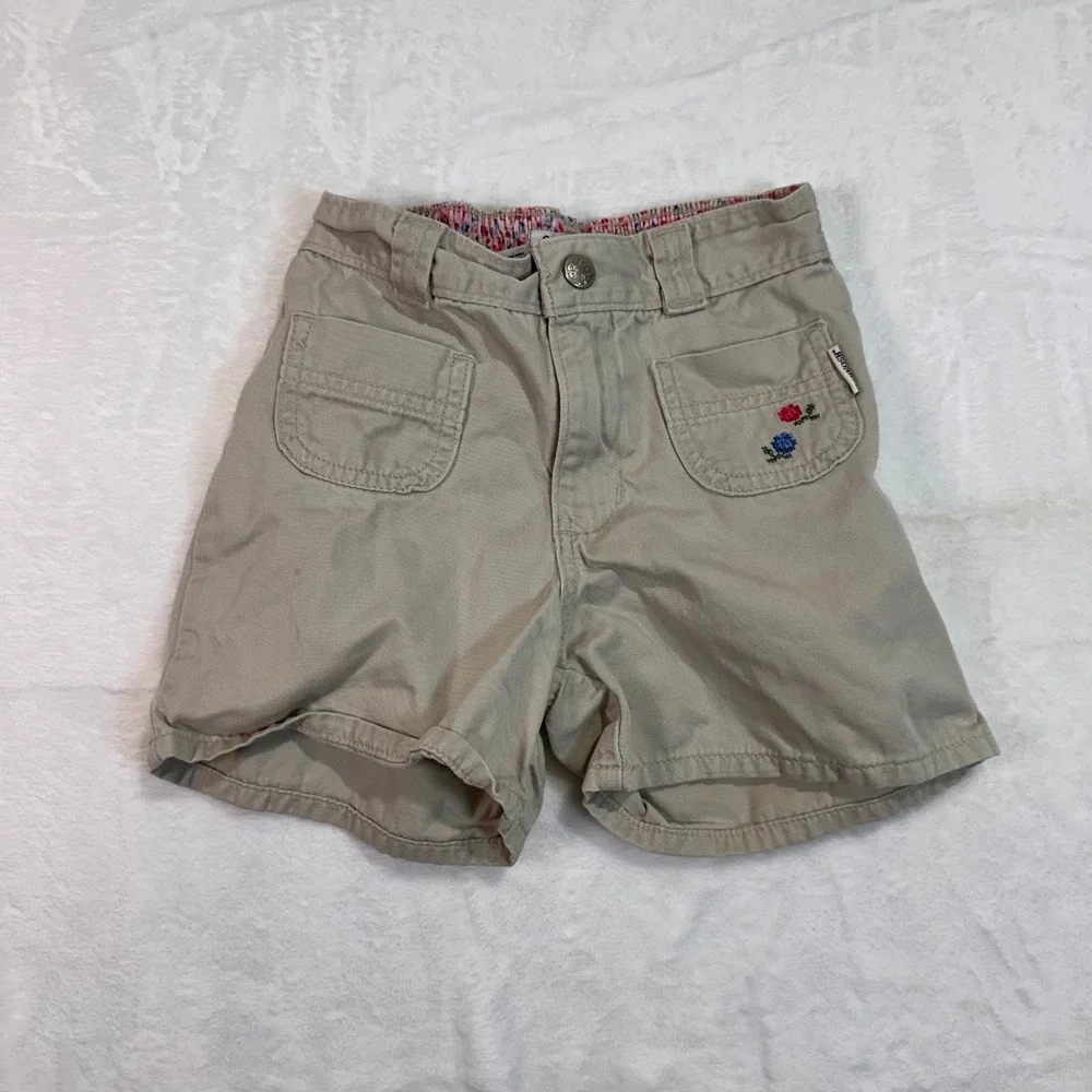 OshKosh B'gosh Chino‎ Shorts 6 Khaki Floral Embroidered Elastic Back Girls